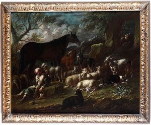 Philipp Peter Roos detto Rosa Da Tivoli - Paesaggio con pastori e armenti