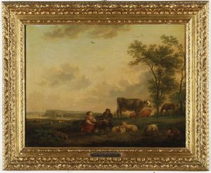 Balthasar Paul Ommeganck - Paesaggio con coppia di pastorelli e armenti