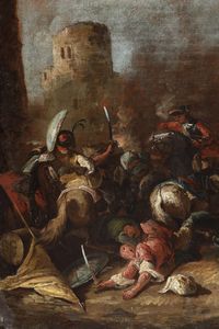 Scuola del XVII secolo Scontro tra cristiani e saraceni  - Asta Dipinti Antichi - Associazione Nazionale - Case d'Asta italiane
