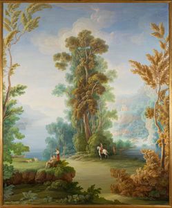 Scuola del XIX secolo Paesaggio fluviale con pastori e uomo a cavallo  - Asta Dipinti Antichi - Associazione Nazionale - Case d'Asta italiane