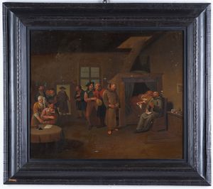 DAVID TENIERS - Scena di interno con frati e popolani