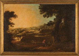Scuola del XVIII secolo Paesaggi con contadini e pescatori  - Asta Dipinti Antichi - Associazione Nazionale - Case d'Asta italiane