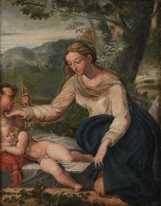 Girolamo Francesco Mazzola detto il Parmigianino : Madonna con Bambino e san Giovannino  - Asta Dipinti Antichi - Associazione Nazionale - Case d'Asta italiane