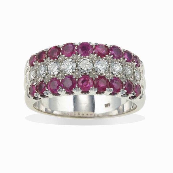 Anello a fascia con diamanti e rubini  - Asta Gioielli - Associazione Nazionale - Case d'Asta italiane