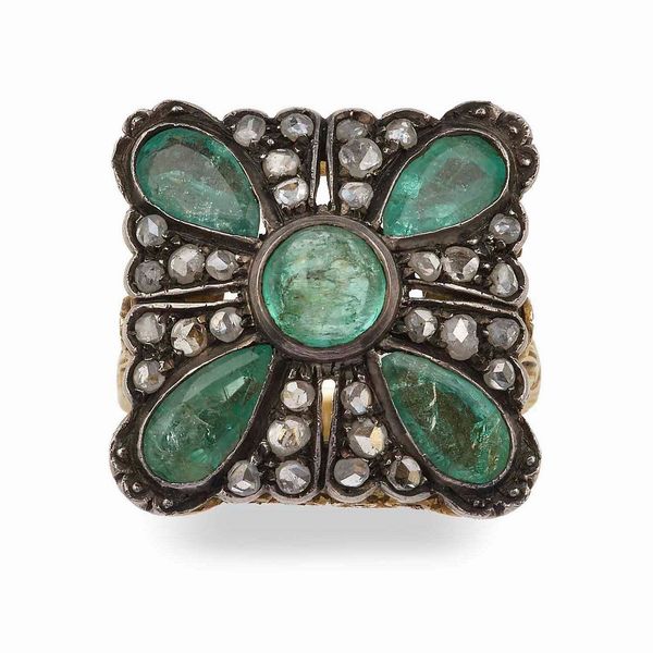 Anello con smeraldo e diamanti taglio rosa  - Asta Gioielli - Associazione Nazionale - Case d'Asta italiane