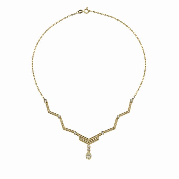 Girocollo con diamanti, diamante centrale taglio goccia  - Asta Gioielli - Associazione Nazionale - Case d'Asta italiane