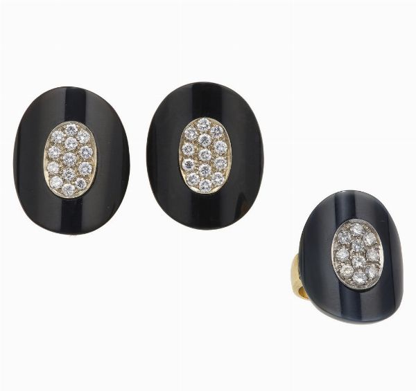 Demi-parure composta da anello ed orecchini con diamanti e resina  - Asta Gioielli - Associazione Nazionale - Case d'Asta italiane