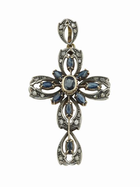 Pendente con zaffiri Australia e rosette di diamante  - Asta Gioielli - Associazione Nazionale - Case d'Asta italiane