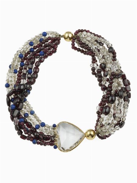 Girocollo multifilo con quarzi, granati a lapislazzuli  - Asta Gioielli - Associazione Nazionale - Case d'Asta italiane