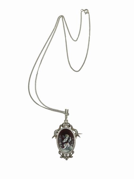 Pendente/spilla miniatura en grisaille  - Asta Gioielli - Associazione Nazionale - Case d'Asta italiane