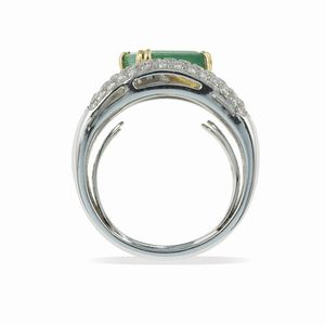 Anello a fascia con smeraldo e diamanti  - Asta Gioielli - Associazione Nazionale - Case d'Asta italiane
