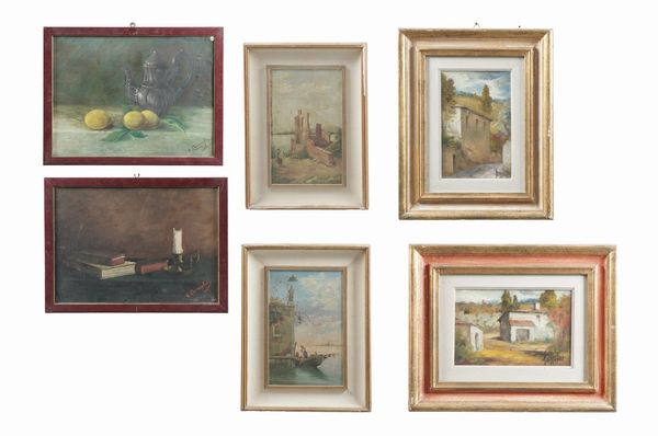Lotto di sei dipinti a olio. XX secolo  - Asta Dipinti del XIX-XX Secolo - Associazione Nazionale - Case d'Asta italiane