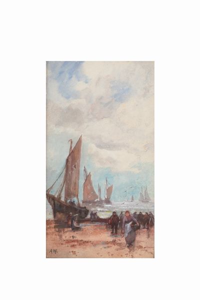 Siglato A.W. Il ritorno dalla pesca  - Asta Dipinti del XIX-XX Secolo - Associazione Nazionale - Case d'Asta italiane