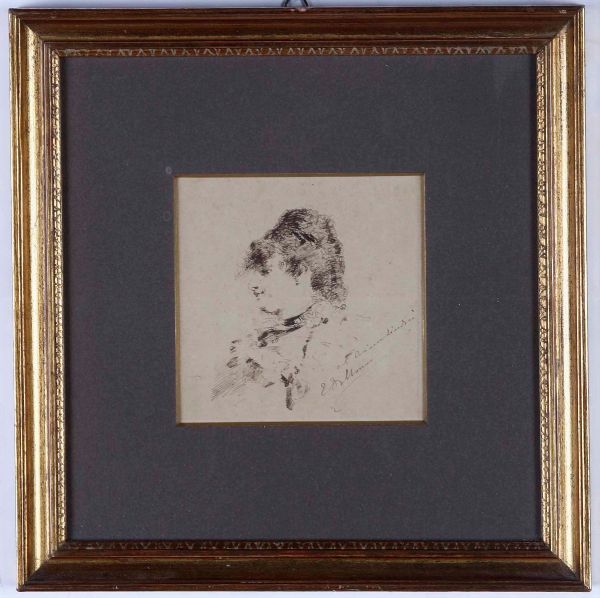 Edoardo Dalbono : Ritratto femminile  - Asta Dipinti del XIX-XX Secolo - Associazione Nazionale - Case d'Asta italiane