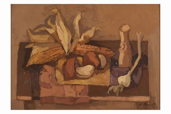 Epifanio Pozzato : Funghi e formentone, 1964  - Asta Dipinti del XIX-XX Secolo - Associazione Nazionale - Case d'Asta italiane
