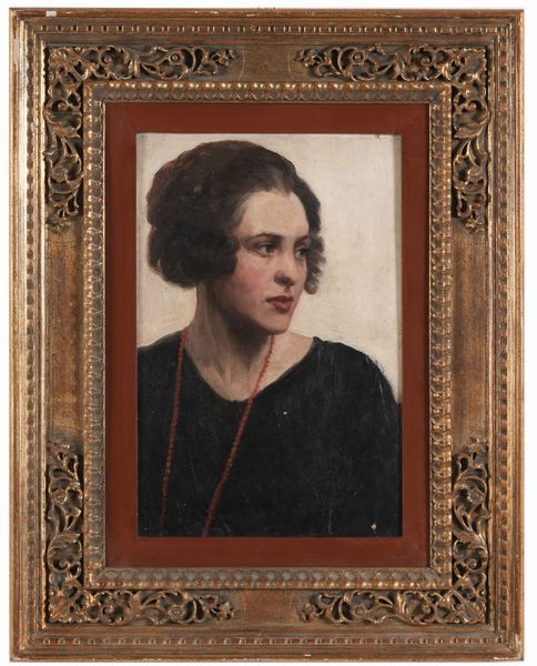 Anonimo del XIX-XX secolo Ritratto di donna con collana di corallo  - Asta Dipinti del XIX-XX Secolo - Associazione Nazionale - Case d'Asta italiane