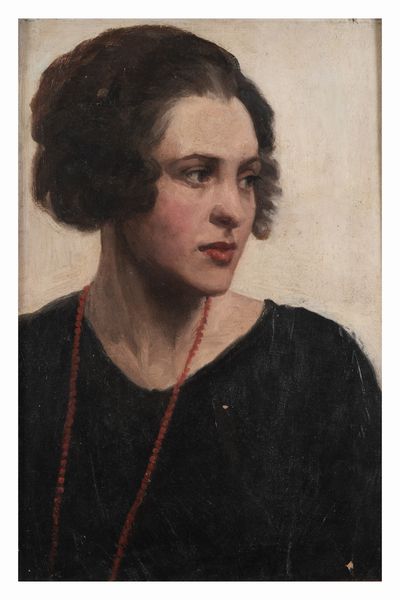 Anonimo del XIX-XX secolo Ritratto di donna con collana di corallo  - Asta Dipinti del XIX-XX Secolo - Associazione Nazionale - Case d'Asta italiane