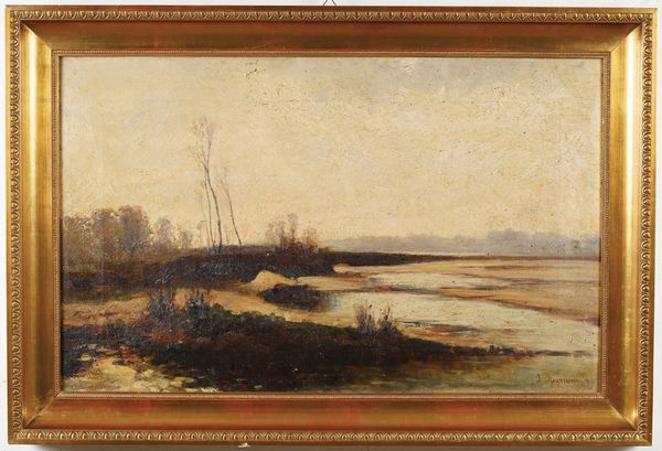 Autore non identificato, G. Rognoni (?) Paesaggio fluviale  - Asta Dipinti del XIX-XX Secolo - Associazione Nazionale - Case d'Asta italiane