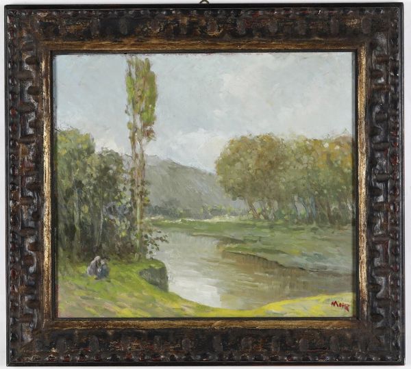 Domingo Motta : Sulle rive della Bormida  - Asta Dipinti del XIX-XX Secolo - Associazione Nazionale - Case d'Asta italiane