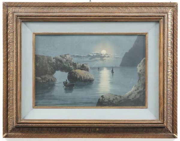 A firma M. Gianni (?) Veduta costiera al chiar di luna  - Asta Dipinti del XIX-XX Secolo - Associazione Nazionale - Case d'Asta italiane