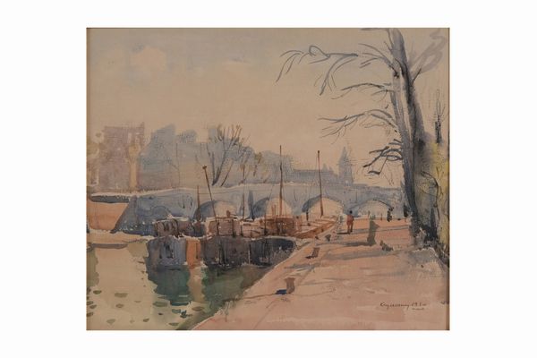 Krycersny, 1950 Veduta cittadina con ponte  - Asta Dipinti del XIX-XX Secolo - Associazione Nazionale - Case d'Asta italiane