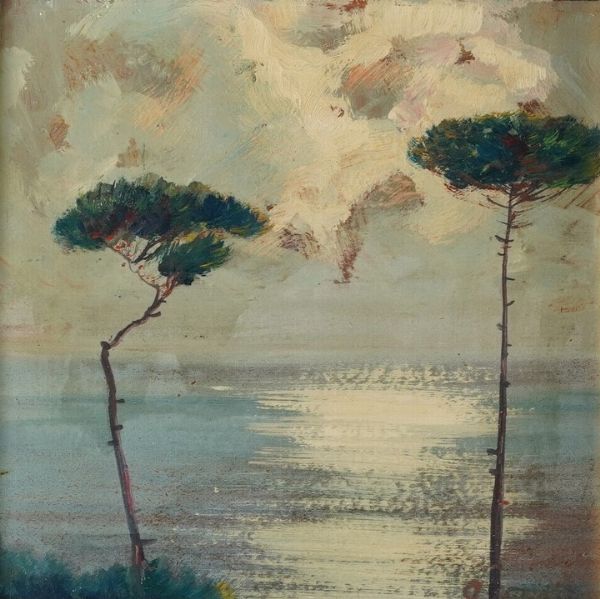 Andrea Figari : Veduta sul mare con pini marittimi  - Asta Dipinti del XIX-XX Secolo - Associazione Nazionale - Case d'Asta italiane