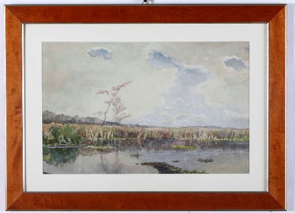 Pietro Barucci : Veduta lacustre.  - Asta Dipinti del XIX-XX Secolo - Associazione Nazionale - Case d'Asta italiane