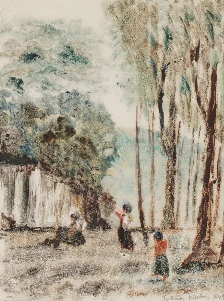 Ivanoe Fossani Paesaggio boscoso con figure  - Asta Dipinti del XIX-XX Secolo - Associazione Nazionale - Case d'Asta italiane