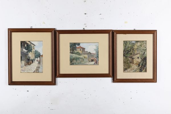 Mario Selani Sandri : Tre acquarelli con paesaggi di campagna  - Asta Dipinti del XIX-XX Secolo - Associazione Nazionale - Case d'Asta italiane