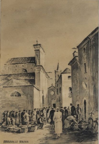 Anonimo del XX secolo Veduta di Serravalle Scrivia  - Asta Dipinti del XIX-XX Secolo - Associazione Nazionale - Case d'Asta italiane