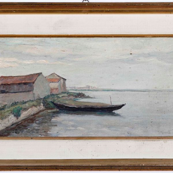 G. Giusti Marina con barca  - Asta Dipinti del XIX-XX Secolo - Associazione Nazionale - Case d'Asta italiane