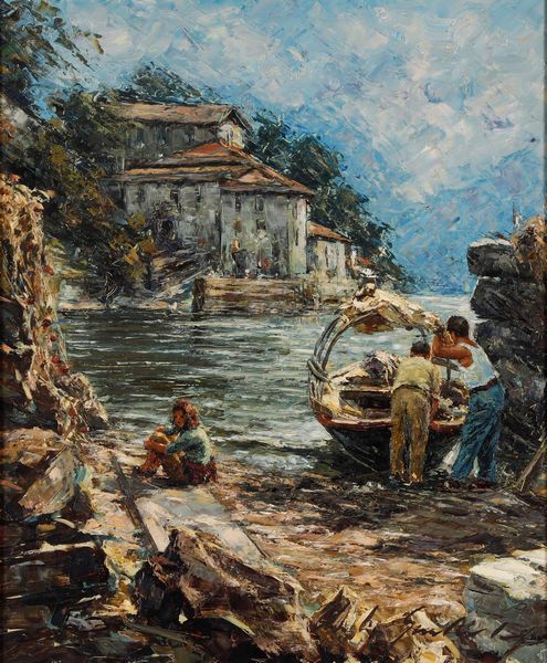 Artista non identificato Veduta con pescatori  - Asta Dipinti del XIX-XX Secolo - Associazione Nazionale - Case d'Asta italiane