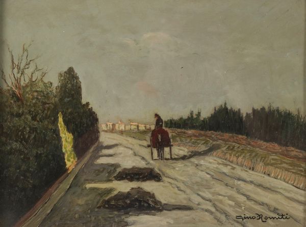 Gino Romiti : Personaggio con carrozza  - Asta Dipinti del XIX-XX Secolo - Associazione Nazionale - Case d'Asta italiane