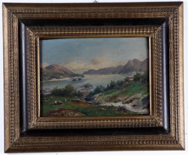 Silvio Poma : Due vedute di paese con lago e case  - Asta Dipinti del XIX-XX Secolo - Associazione Nazionale - Case d'Asta italiane