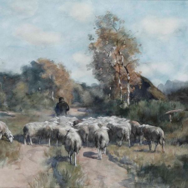 Willem Steelink (1856-1928) Pastore con gregge  - Asta Dipinti del XIX-XX Secolo - Associazione Nazionale - Case d'Asta italiane