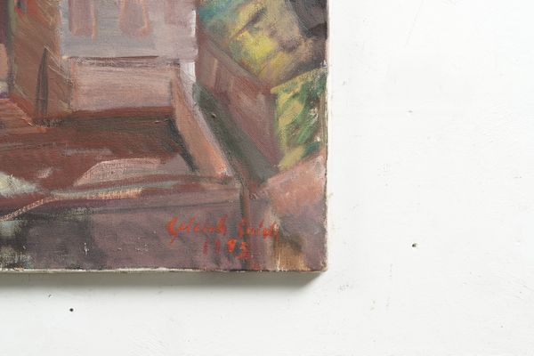 Pittore del XX secolo Veduta di paese, 1983  - Asta Dipinti del XIX-XX Secolo - Associazione Nazionale - Case d'Asta italiane