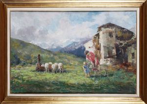 Giuseppe Solenghi - Giuseppe Solenghi (1879-1944) Pecore allabbeveratoio