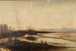 Autore non identificato, G. Rognoni (?) Paesaggio fluviale  - Asta Dipinti del XIX-XX Secolo - Associazione Nazionale - Case d'Asta italiane