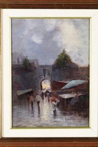 Oscar Ricciardi : Scorcio di Napoli (?)  - Asta Dipinti del XIX-XX Secolo - Associazione Nazionale - Case d'Asta italiane