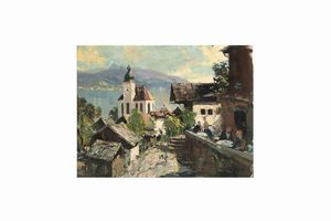 Klaibercer Pranzo vista lago  - Asta Dipinti del XIX-XX Secolo - Associazione Nazionale - Case d'Asta italiane