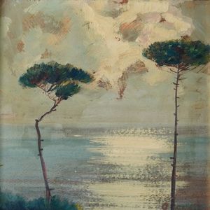 Andrea Figari - Veduta sul mare con pini marittimi