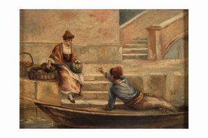 Anonimo del XIX-XX secolo Scena veneziana  - Asta Dipinti del XIX-XX Secolo - Associazione Nazionale - Case d'Asta italiane