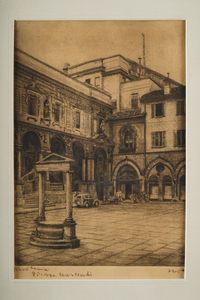 Litografia raffigurante Piazza Mercanti a Milano  - Asta Dipinti del XIX-XX Secolo - Associazione Nazionale - Case d'Asta italiane