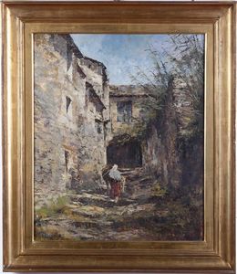 Ambrogio Vismara : Contadina con asinello  - Asta Dipinti del XIX-XX Secolo - Associazione Nazionale - Case d'Asta italiane