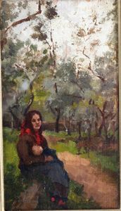 Eugenio Spreafico : Maternit allaperto  - Asta Dipinti del XIX-XX Secolo - Associazione Nazionale - Case d'Asta italiane