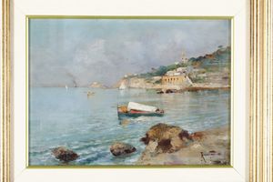 Oscar Ricciardi : Paesaggio costiero  - Asta Dipinti del XIX-XX Secolo - Associazione Nazionale - Case d'Asta italiane