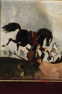 Firmato Perlberg Cavaliere staffato  - Asta Dipinti del XIX-XX Secolo - Associazione Nazionale - Case d'Asta italiane