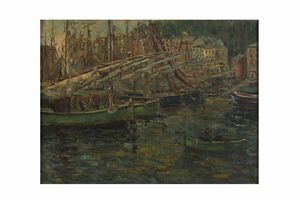 G. De Sanctis (XIX-XX secolo) Barche in porto  - Asta Dipinti del XIX-XX Secolo - Associazione Nazionale - Case d'Asta italiane