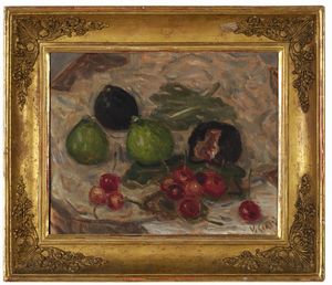 CIARDO VINCENZO - Pittore del XIX-XX secolo Natura morta con fichi e ciliegie