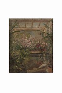 Pittore del XIX-XX secolo Serra con fiori  - Asta Dipinti del XIX-XX Secolo - Associazione Nazionale - Case d'Asta italiane